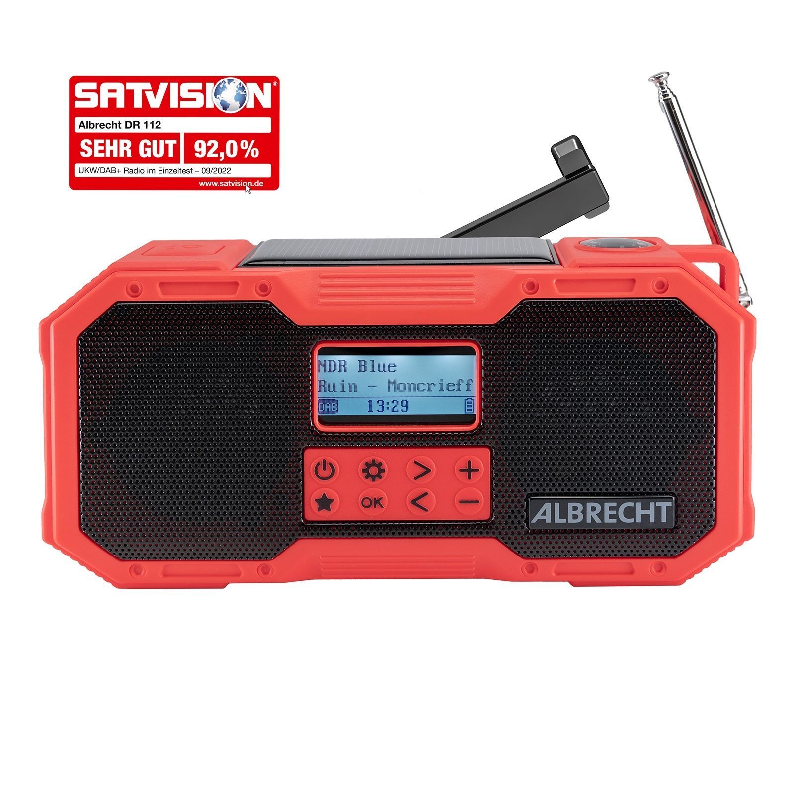 Albrecht Radio DR 112 Outdoor DAB+, Akku, Kurbel, Bluetooth, Stereo, rot/schwarz
