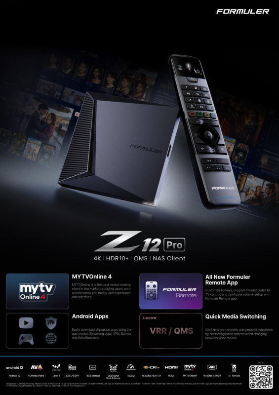Formuler Z12 PRO Android 12 OTT Medien Player 2GB DDR4 RAM 16GBFlash BT1 RCU