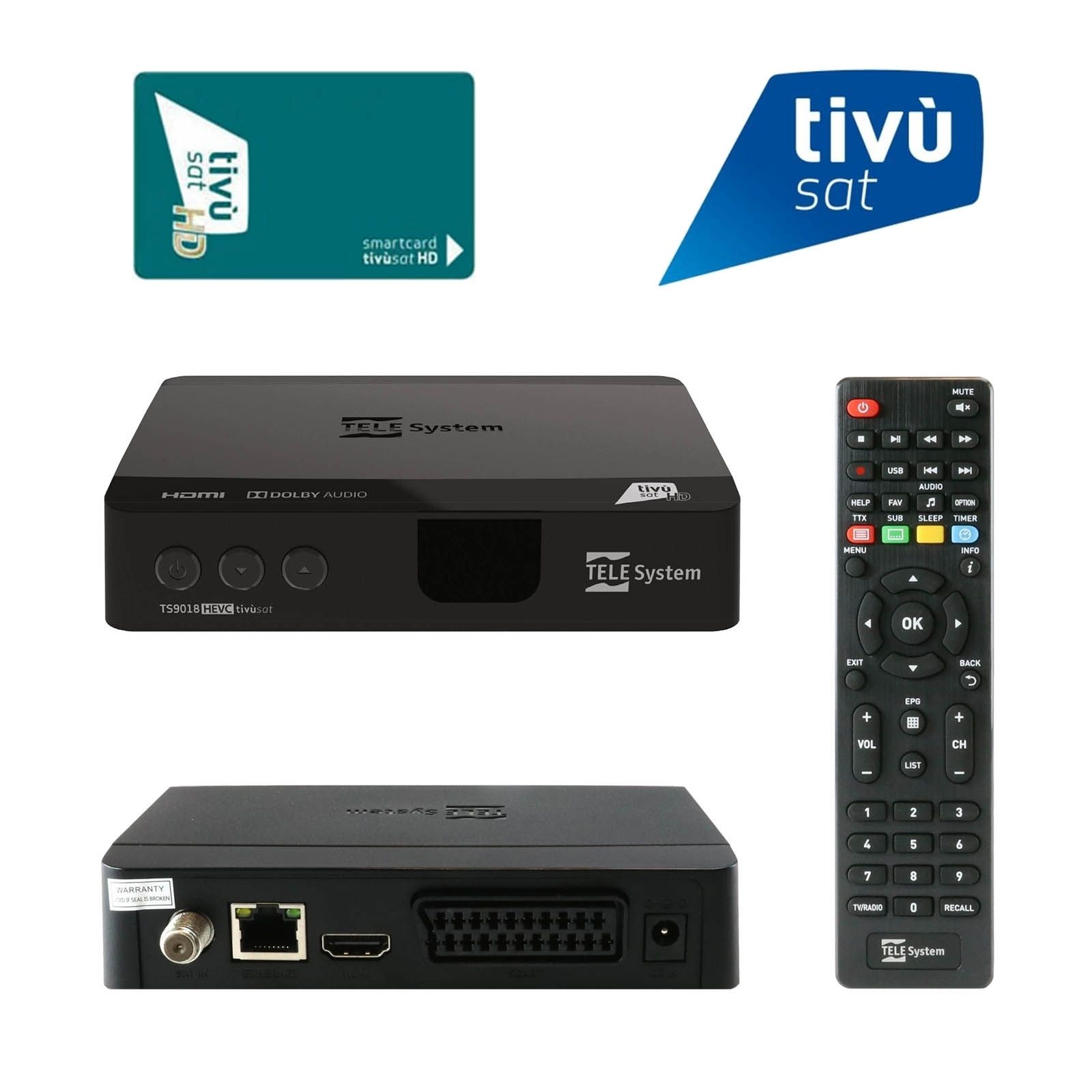 Telesystem TS9018 Full HD HEVC H.265 HDMI DVB-S2 Sat Receiver mit aktiver Tivusat HD Karte B-Ware