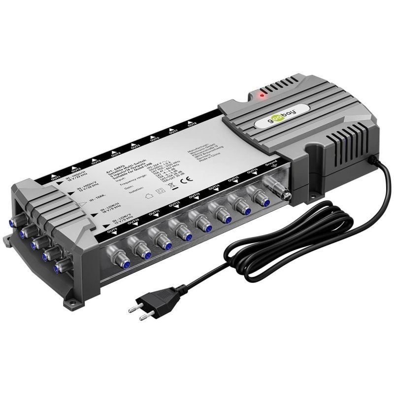 Goobay Sat-Multischalter 5/16 5in/16out silbergrau, Verteiler für max. 16Teilnehmer von 1 Satelliten