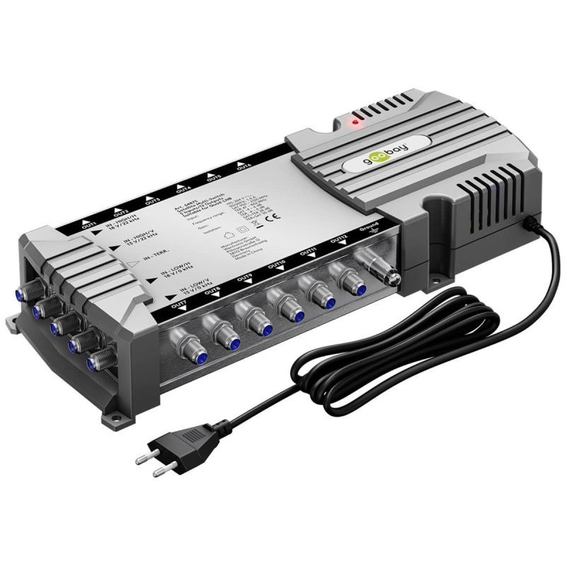 Goobay Sat-Multischalter 5/12 5in/12out silbergrau, Verteiler für max. 12Teilnehmer von 1 Satelliten