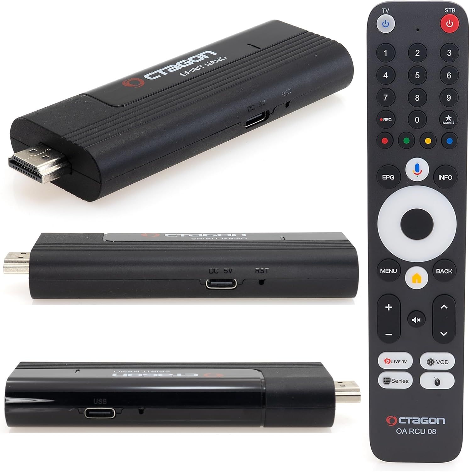 4262454470914 - SPIRIT NANO 4K UHD Android TV IP-Stick Schwarz HDR10+ WiFi Bluetooth Sprachfernbedienung