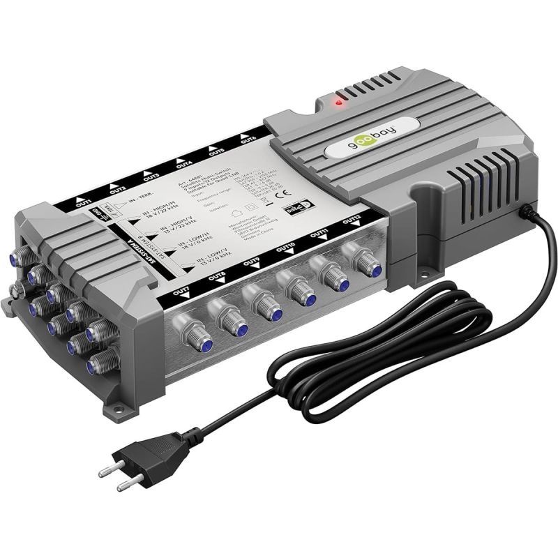 Goobay Sat-Multischalter 9/12 9in/12out silbergrau, Verteiler für max. 12Teilnehmer von 2 Satelliten