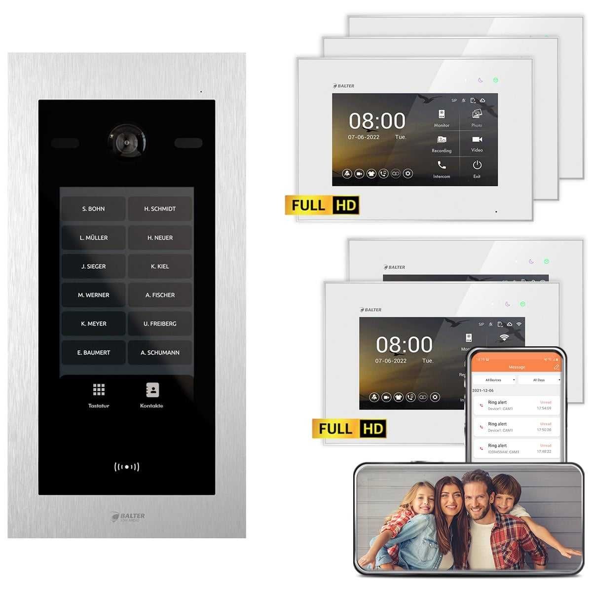 4255573310865 - Balter EVO HD Touch Video Türsprechanlage Ein- & Mehrfamilienhaus Silber 2x 7 Monitor WiFi + 3x 7 Mo 4255573310865 - Balter EVO HD Touch Video Türsprechanlage Ein- & Mehrfamilienhaus Silber 2x 7 Monitor WiFi + 3x 7 Mo
