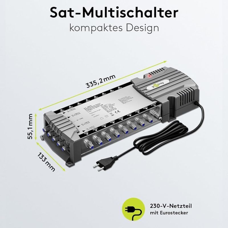 Goobay Sat-Multischalter 5/16 5in/16out silbergrau, Verteiler für max. 16Teilnehmer von 1 Satelliten