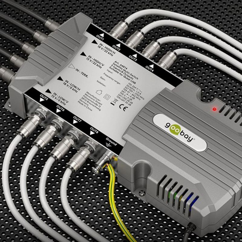 Goobay Sat-Multischalter 5/8 5in/8out silbergrau, Verteiler für max. 8 Teilnehmer von 1 Satelliten