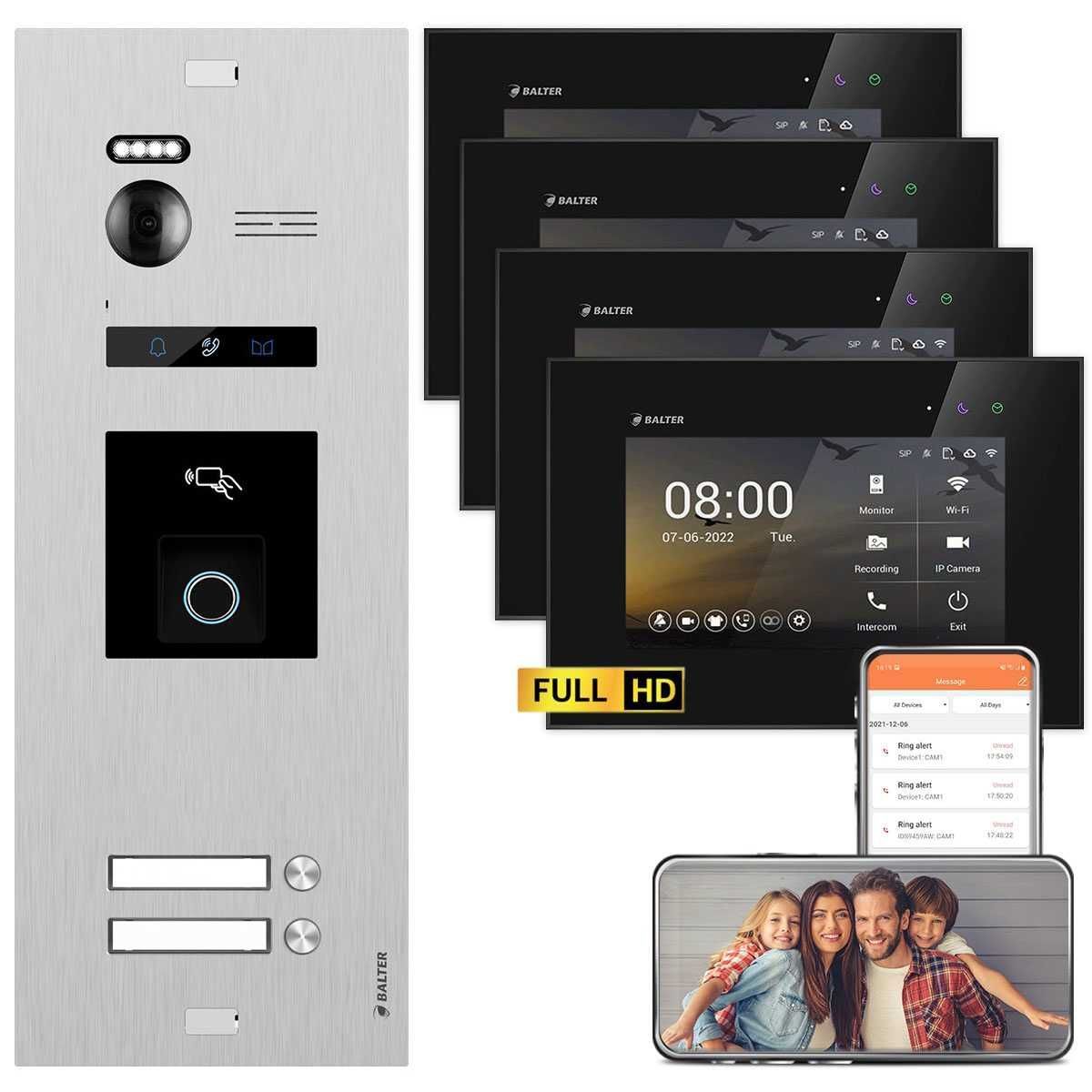 4255573310278 - BALTER EVO HD Video Türsprechanlage mit Fingerprint Silber Schwarz 2 Familienhaus Set 2x 7 LCD Monit 4255573310278 - BALTER EVO HD Video Türsprechanlage mit Fingerprint Silber Schwarz 2 Familienhaus Set 2x 7 LCD Monit