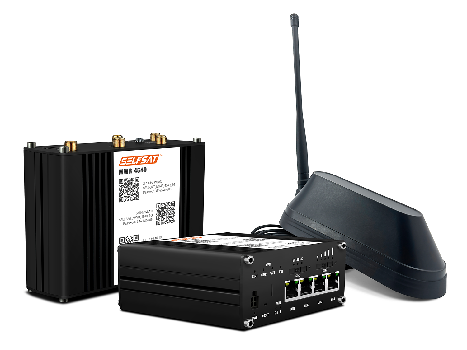 3700433897310 - SELFSAT MWR 4540 4G Cat 6 WLAN Router bis 300 Mbps inkl SHARK 5G Antenne schwarz