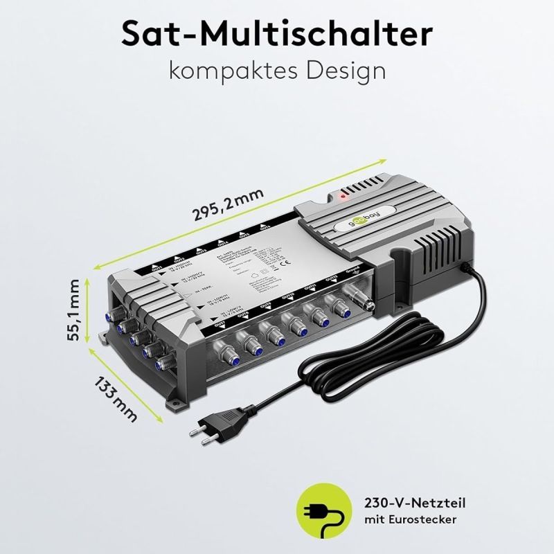 Goobay Sat-Multischalter 5/12 5in/12out silbergrau, Verteiler für max. 12Teilnehmer von 1 Satelliten
