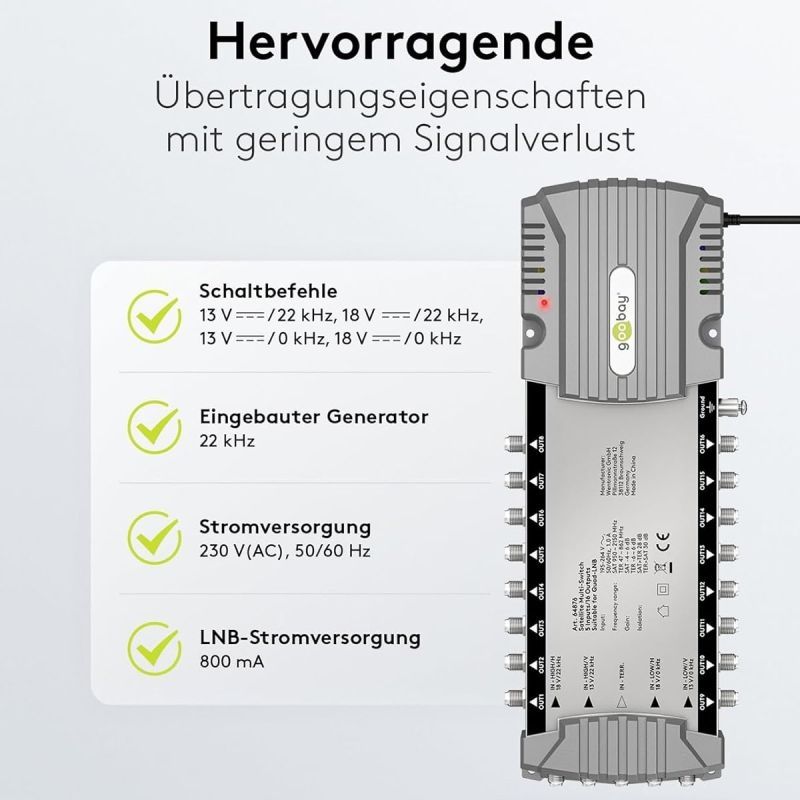 Goobay Sat-Multischalter 5/16 5in/16out silbergrau, Verteiler für max. 16Teilnehmer von 1 Satelliten