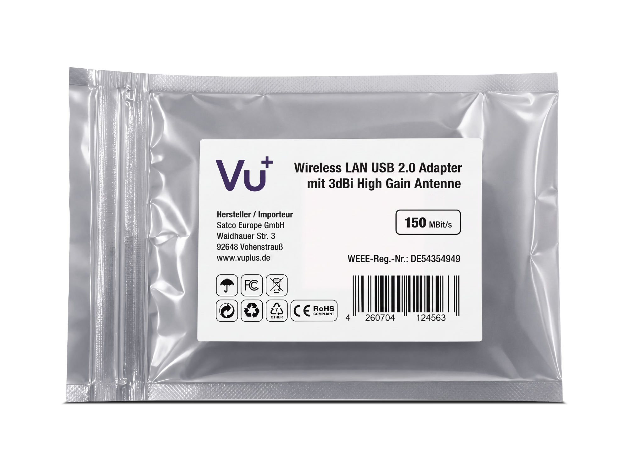 VU+150Mbit/s VUAWL150 USB Wlan Stick Schwarz Bulk inkl. 3dBi Antenne
