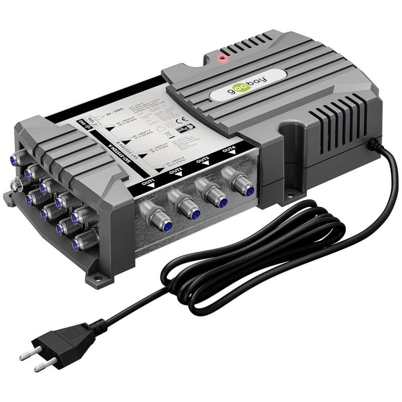 Goobay Sat-Multischalter 9/4 9in/4out silbergrau, Verteiler für max. 4Teilnehmer von 2 Satelliten