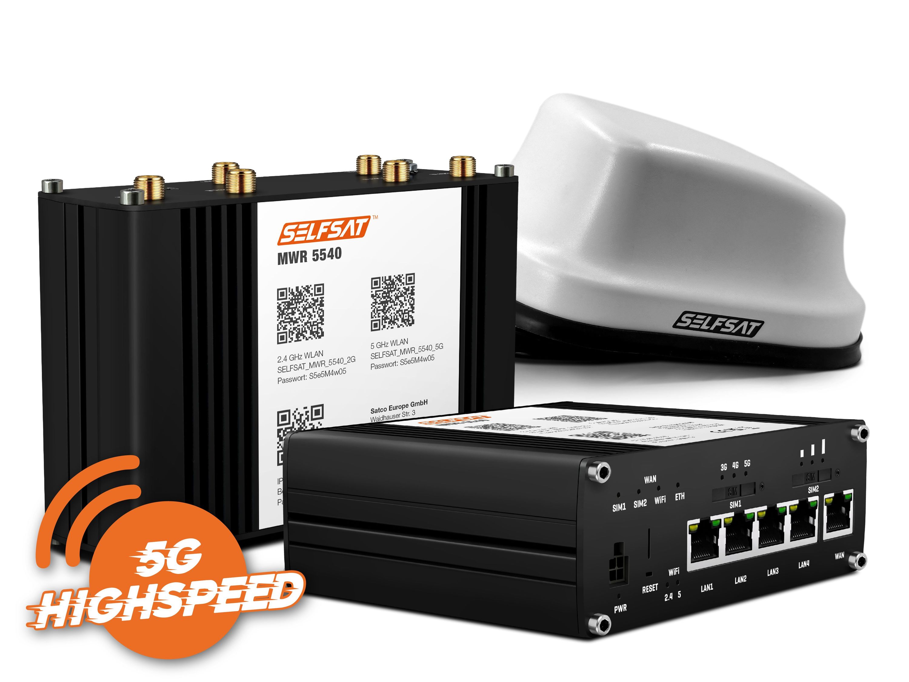 SELFSAT MWR 5540 eSIM 5G Cat 12 WLAN Router bis 2,6 Gbps inkl. SELFSAT 5G Antenne weiß