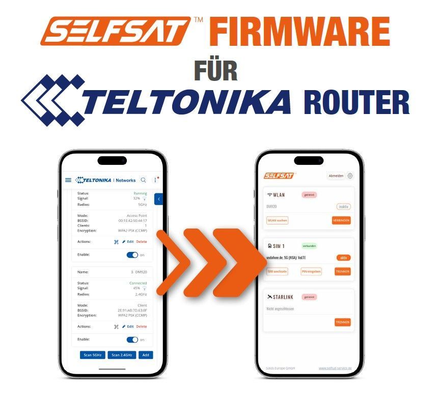 SELFSAT Firmware für Teltonika RUTM11, RUTX11, RUTX14, RUTC50, RUTX50, RUTM51, RUTM54 SELFSAT Firmware für Teltonika RUTM11, RUTX11, RUTX14, RUTC50, RUTX50, RUTM51, RUTM54