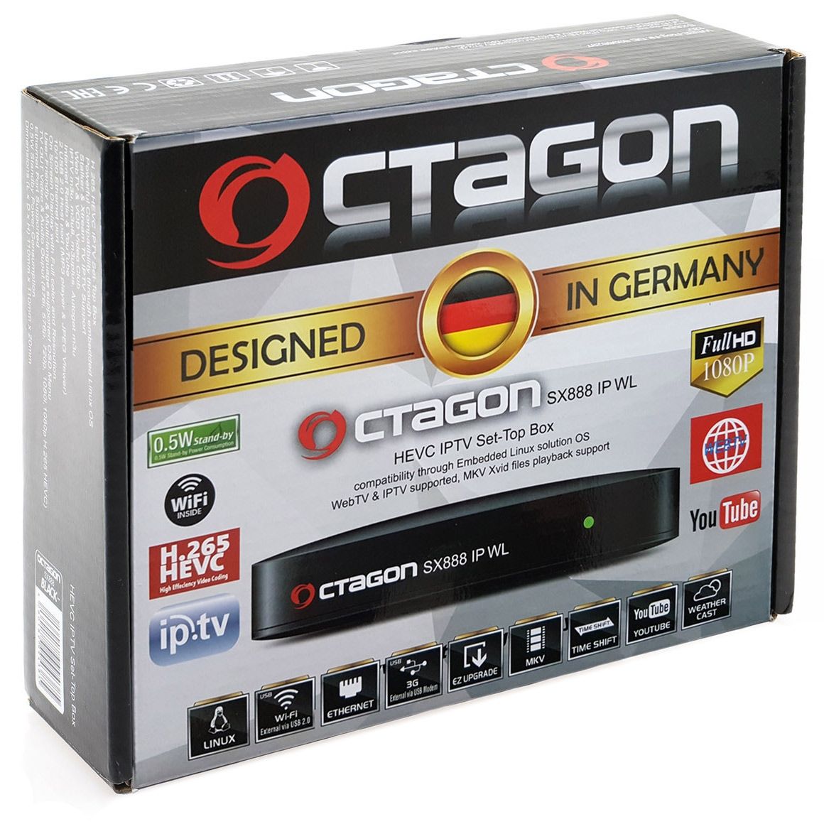 Octagon SX888 WL Wifi  IP HEVC Full HD LAN USB H.265 IPTV m3u VOD Stalker Xtream Multimedia Box