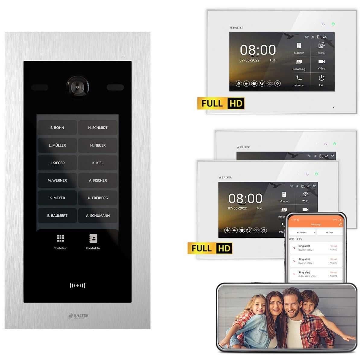 4255573310780 - Balter EVO HD Touch Video Türsprechanlage Ein- & Mehrfamilienhaus Silber 2x 7 Monitor WiFi + 1x 7 Mo 4255573310780 - Balter EVO HD Touch Video Türsprechanlage Ein- & Mehrfamilienhaus Silber 2x 7 Monitor WiFi + 1x 7 Mo