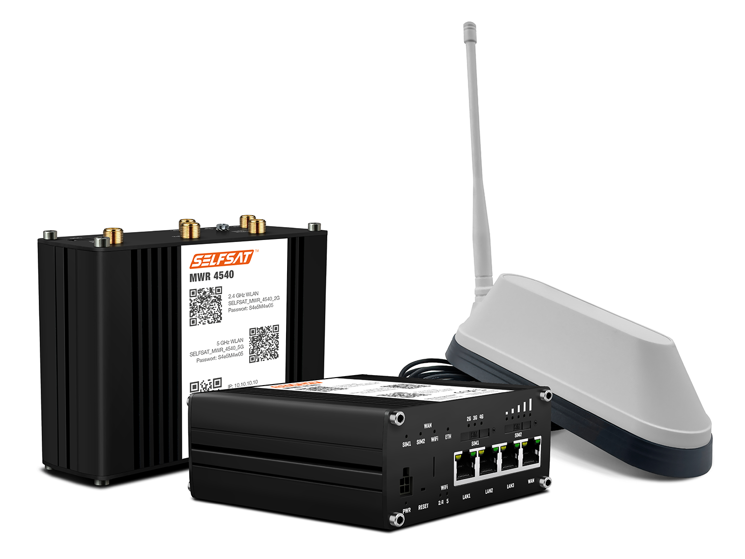 3700433897327 - SELFSAT MWR 4540 4G Cat 6 WLAN Router bis 300 Mbps inkl SHARK 5G Antenne weiß