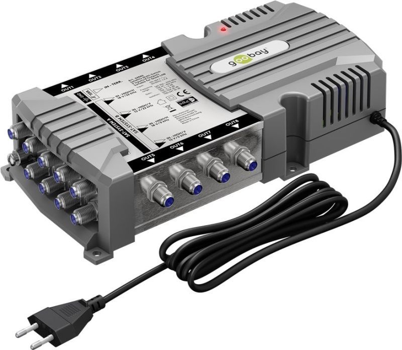 Goobay Sat-Multischalter 9/8 9in/8out silbergrau, Verteiler für max. 8Teilnehmer von 2 Satelliten