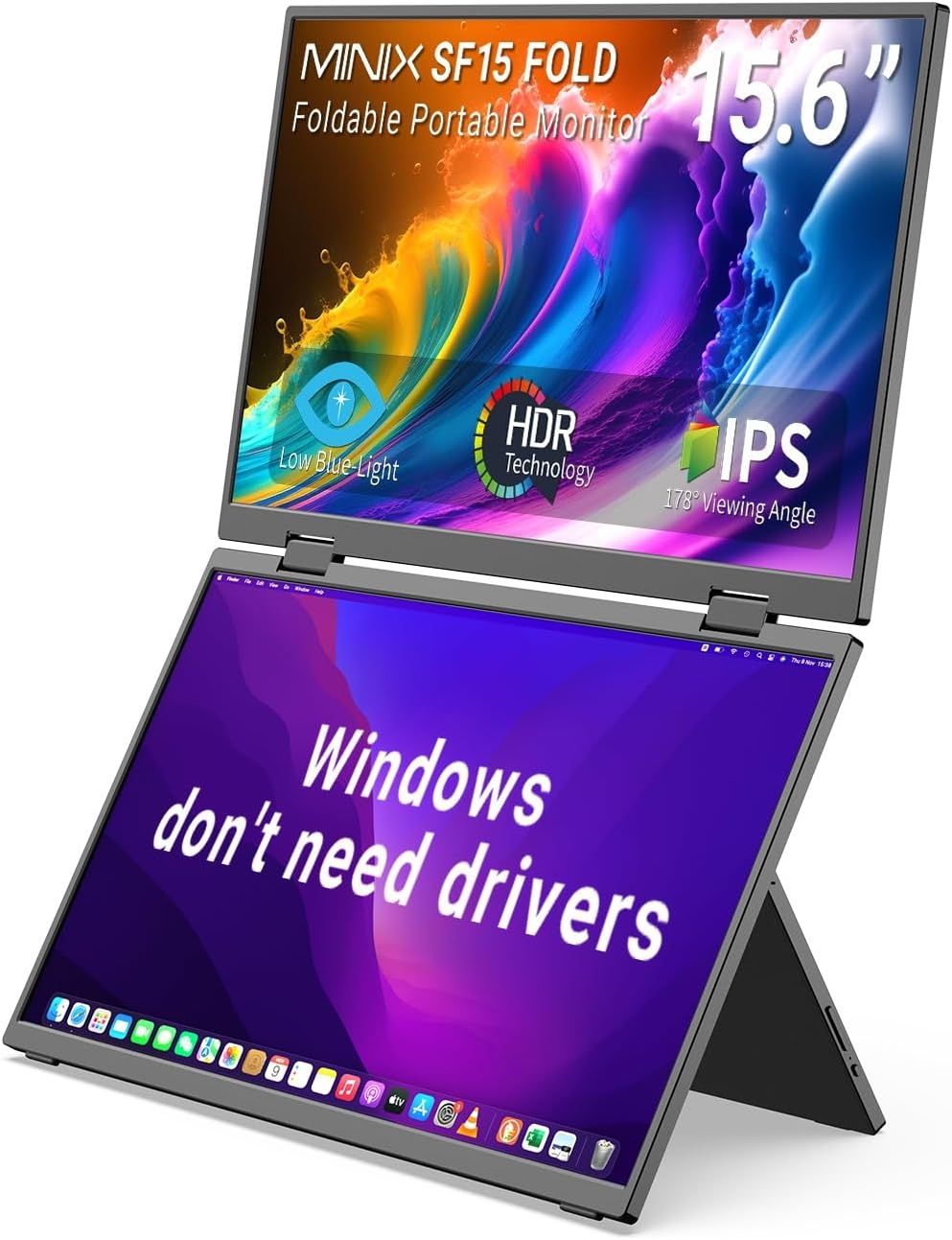 MINIX SF15 Fold Dual 15.6" Dual faltbarer Portable Monitor, 1920 x 1080p, 60 Hz, USB-C, 2x HDMI Mini