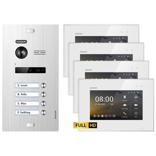 4255573304338 - BALTER EVO HD Video Türsprechanlagen Silber Weiss 4 Familienhaus Set 4x 7 LCD Monitor 4255573304338 - BALTER EVO HD Video Türsprechanlagen Silber Weiss 4 Familienhaus Set 4x 7 LCD Monitor