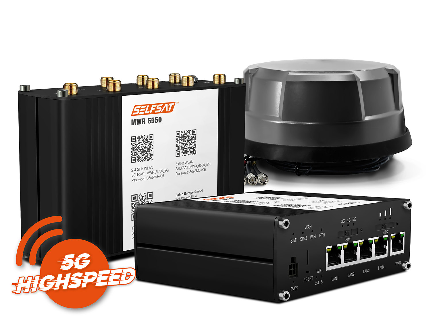 Wifi 6 Router SELFSAT MWR 6550 5G Mit SATCO Antenne – Bis 3,4 Gbps Für Wohnmobil & Camping WLAN Router Für Wohnmobil
