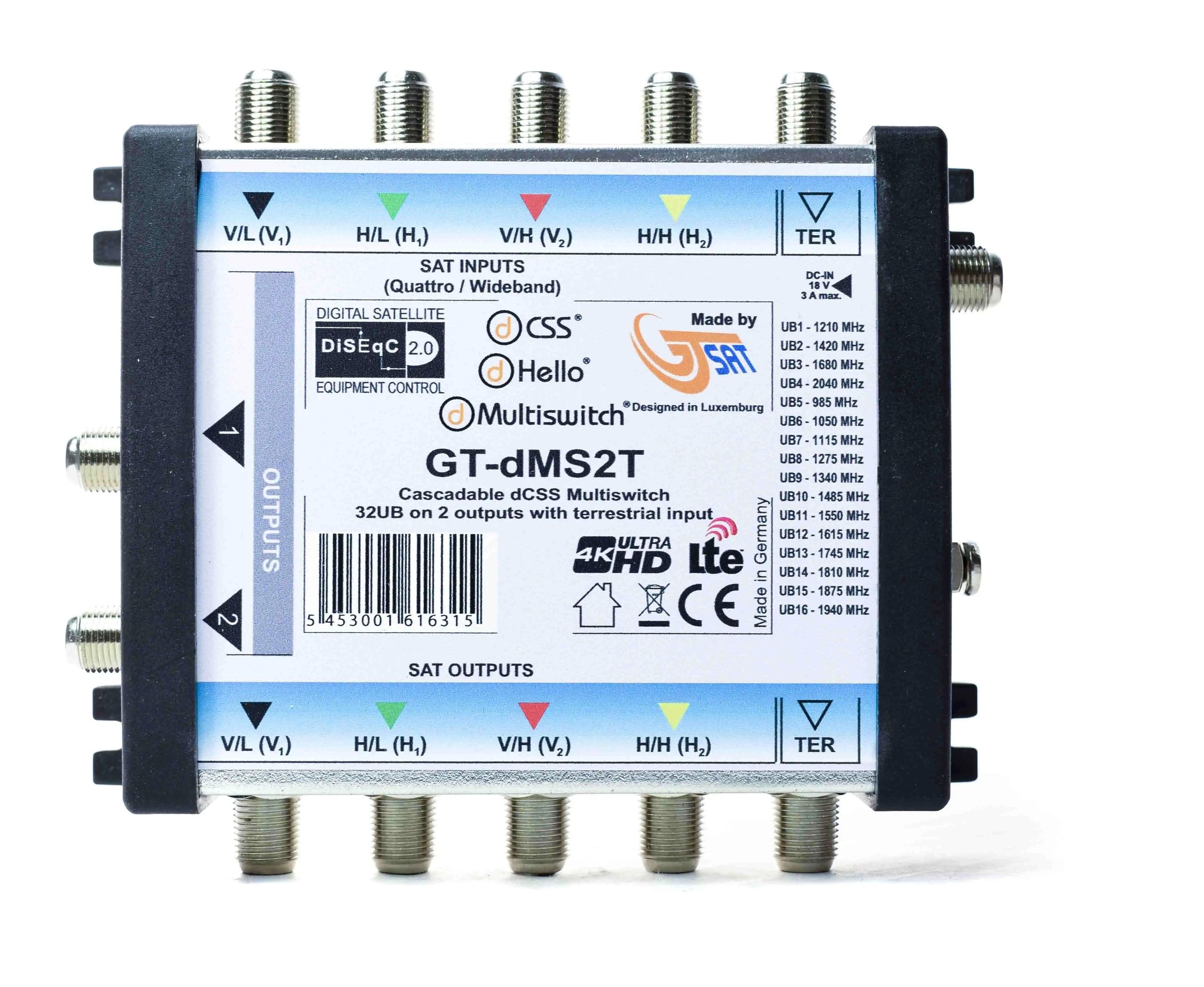 GT-SAT Unicable-Multiswitch GT-dMS2T 2x16UB für bis zu 32 Teilnehmer ...