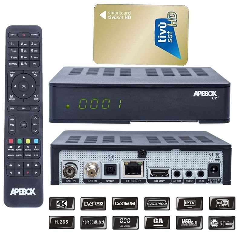 Apebox C2 4K UHD H.265 LAN DVB-S2X DVB-C/T2 Multistream Combo Receiver ...